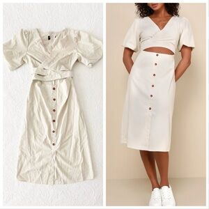 Lulu's Cream Midi Dress with Button Detail
